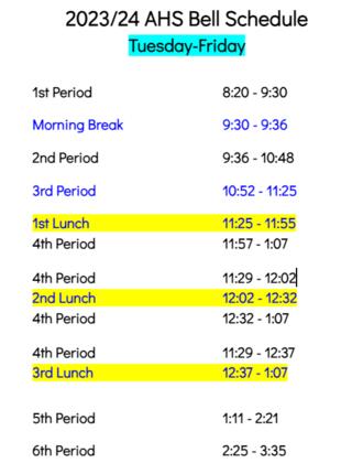 Tuesday Friday Schedule